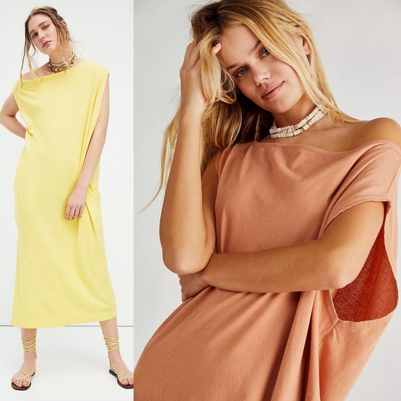 Free People Raquel Midi Dress Teen Spirit Mustard Yellow M Asymmetrical Maxi - Picture 5 of 16